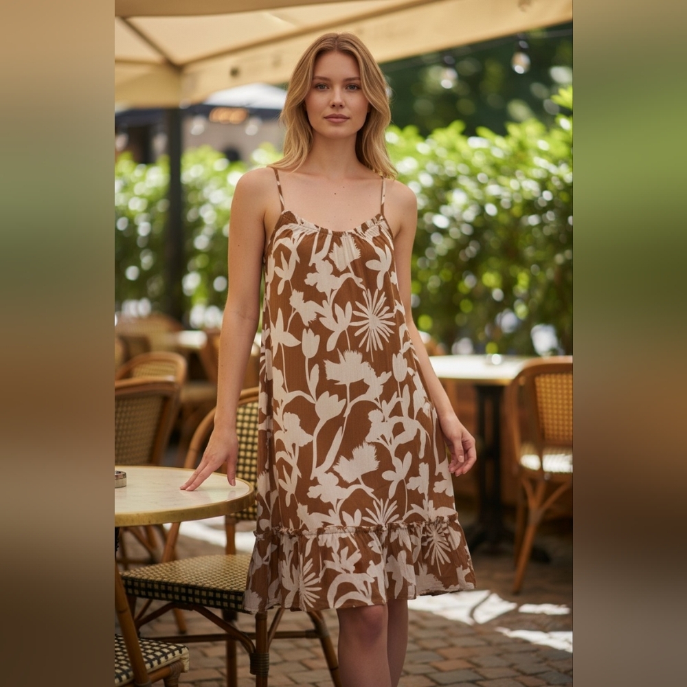 Lush Brown and White Floral Halter Tiered Mini Dress